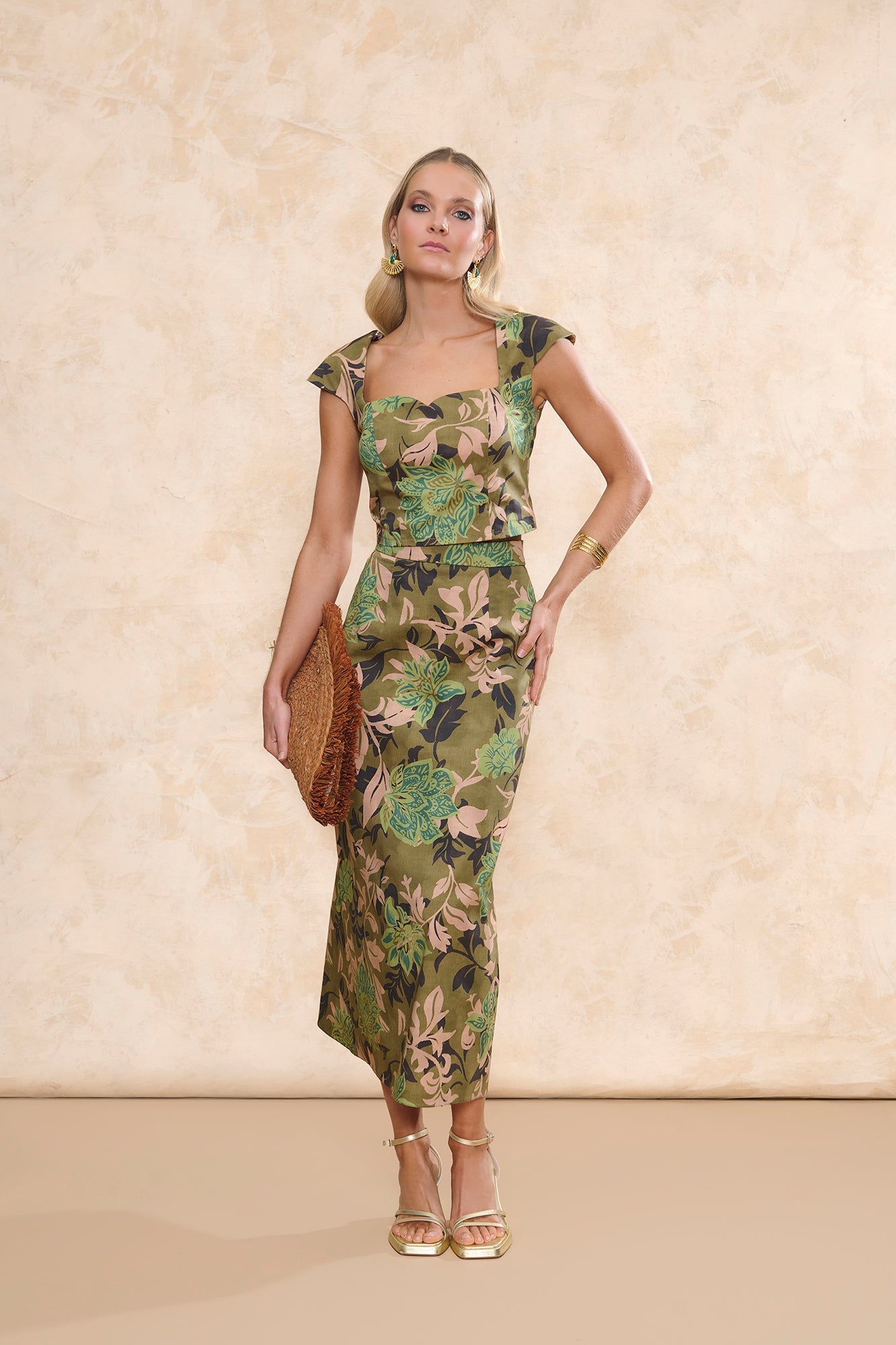 Falda Rumba Estampado Flores Verde